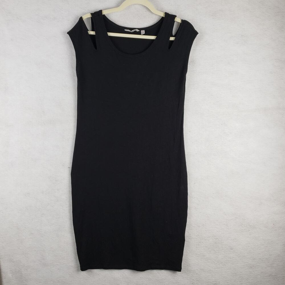 Athleta Women's M‎ Cutout Shoulder Fitted Mini Dress Solid Black Casual Basic